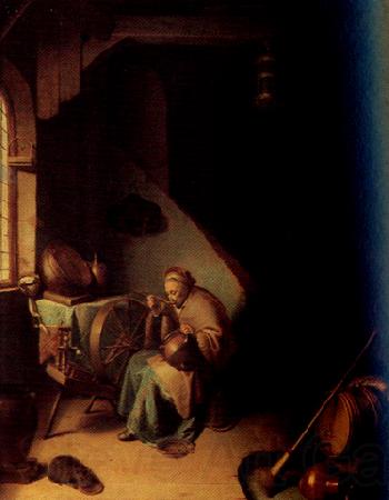 Gerrit Dou An Interior,with an old Woman eating Porridge (mk33) Norge oil painting art
